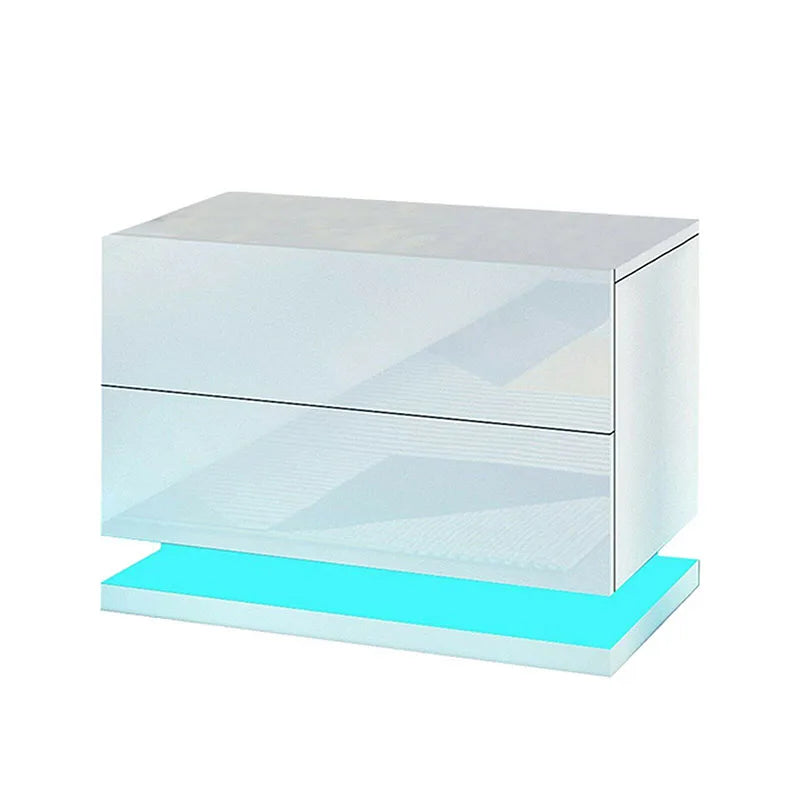 50×35×43cm Modern Bedside Table Nightstand Cabinet High Gloss 2 Drawers with LED Light for Bedroom