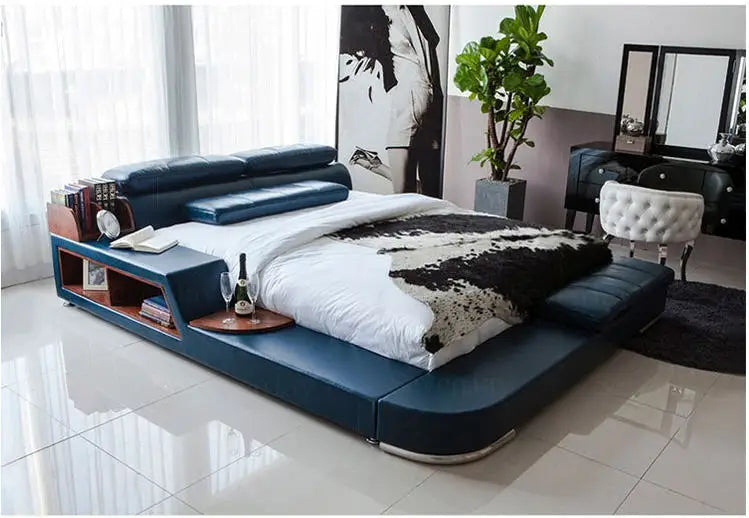 Europe and America Genuine leather bed frame Modern Soft Beds Home Bedroom Furniture cama muebles de dormitorio / camas quarto