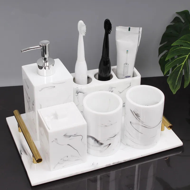 Bathroom Accessories Set Soap Dispenser Toothbrush Holder Soap Holder Tray Lavatory Luxury 5-6 Pcs Set Wedding