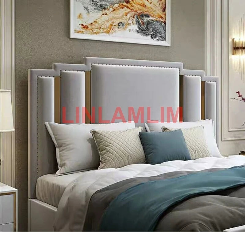 Linlamlim fabric cloth rectangel BED frame camas genuine leather bed кровать двуспальная cama سرير lit 2 personnes cama de casal