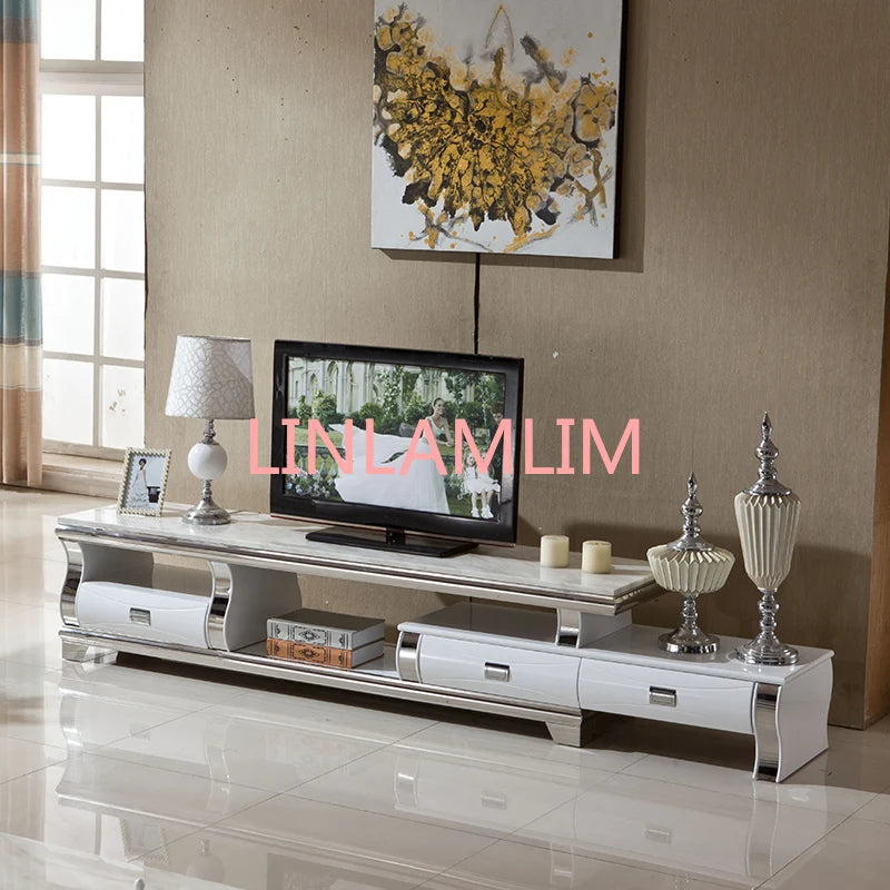 TV Stand modern Living Room TV monitor stand mueble stalinite marble stainless steel cabinet mesa+tv table+Coffee centro Table