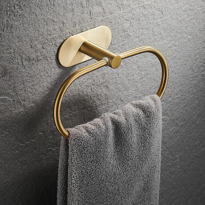 No Drill Bathroom Accessories set Gold Towel Bar Rack Towel Rail Black Towel Ring Toilet Paper Holder Wall-mounted Robe Hook