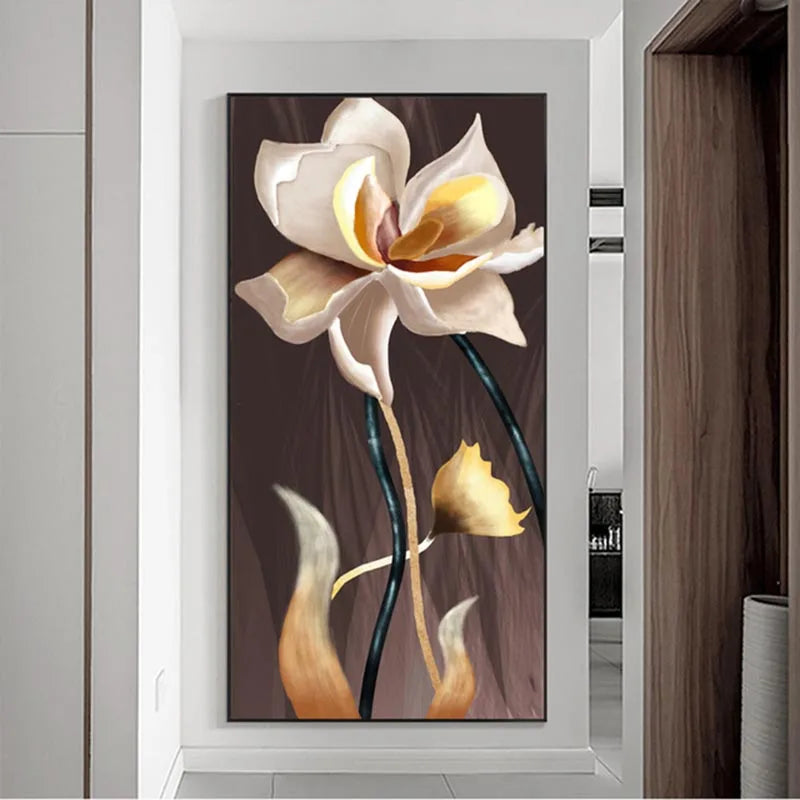 Abstract Flower Pictures Canvas Painting Luxury Golden Lines Modern Posters and Prints Gallery Living Room Home Decor Pictures