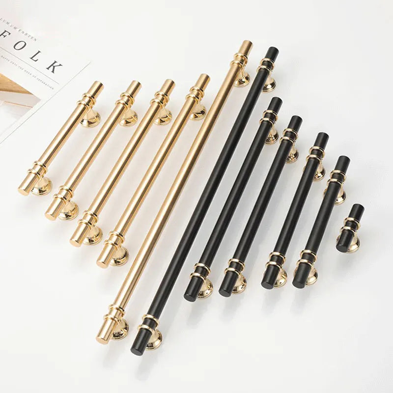 Gold Black Handle Wardrobe Cabinet and Drawer Handles Dressing Table Furniture Light Luxury Zinc Alloy Kitchen Accessories