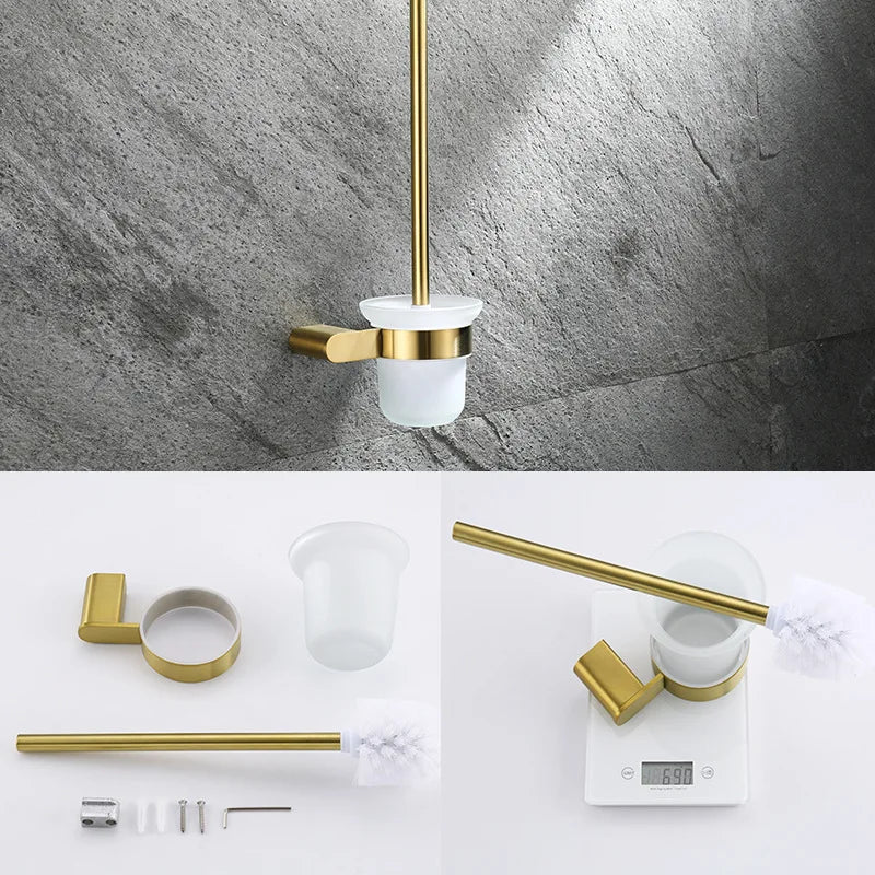 Gold Brushed Bathroom Accessories Luxury Stainless Steel Toilet Paper Shelves  Hook Soap Dish Shower Storage Rack Organizer Set