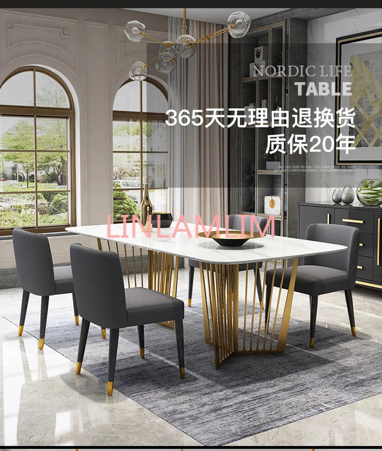 Stainless steel Dining Room Set Home gold minimalist modern marble dining table and 6 chairs mesa de jantar muebles comedor