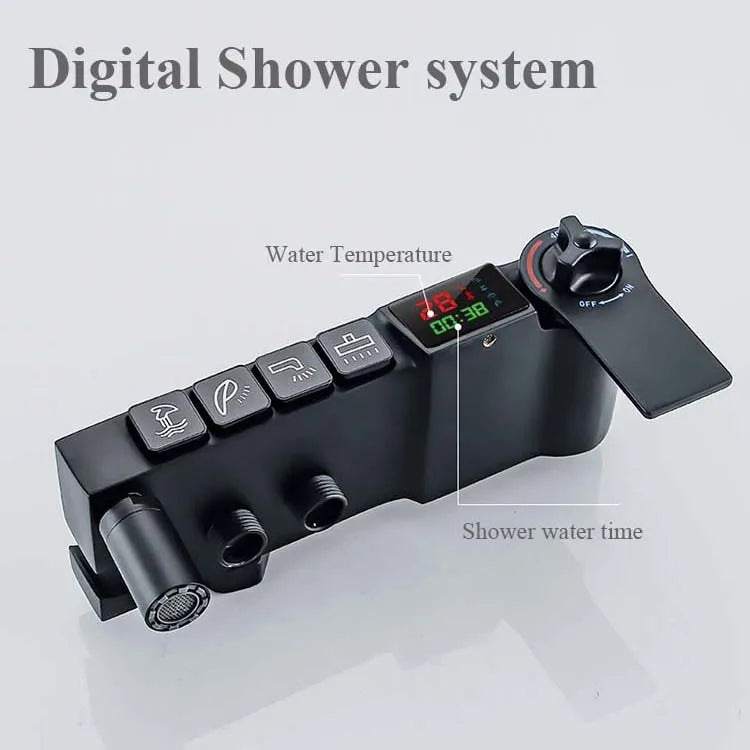 Rainfall Shower Head Faucets Luxury Thermostatic Bathroom Shower System Set Wall Mounted Matte Black Digital Shower Mixer Set