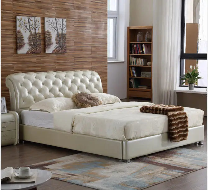 Real Genuine leather bed frame Soft Beds Home Bedroom Furniture camas lit muebles de dormitorio yatak mobilya quarto bett