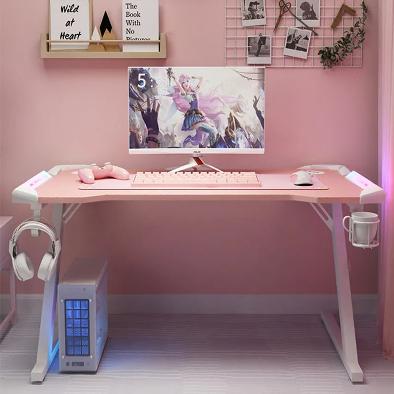 Pink streamer table desktop computer table family anchor cute girl game table combination sturdy high-end table