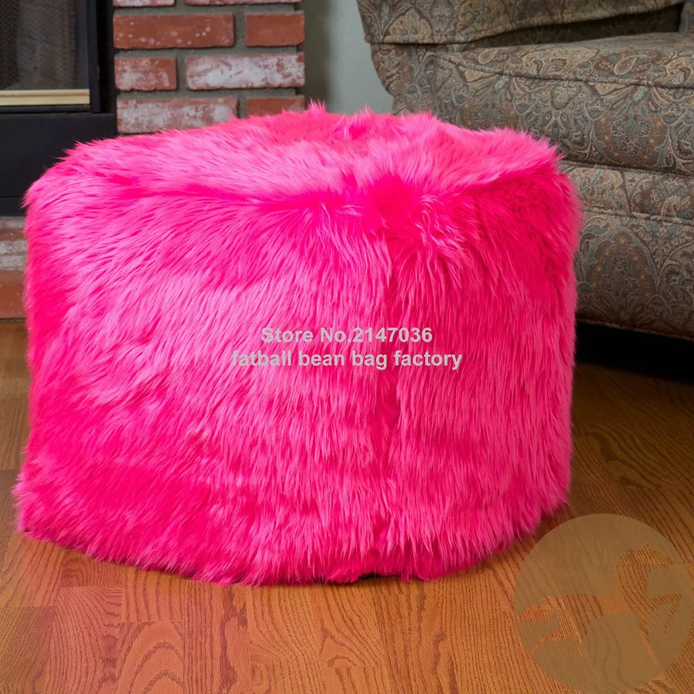 EXCLUSIVE and elegant bean bag in fur footstool and ottomans, CUBE seat, foot rest chair