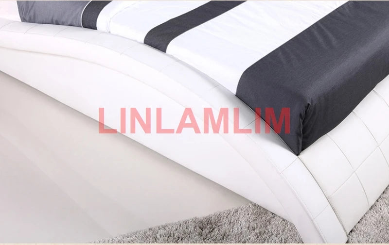 Linlamlim Genuine cow grain Leather BED frame camas rectangle beds кровать двуспальная cama lit 2 personnes cama de casal Nordic