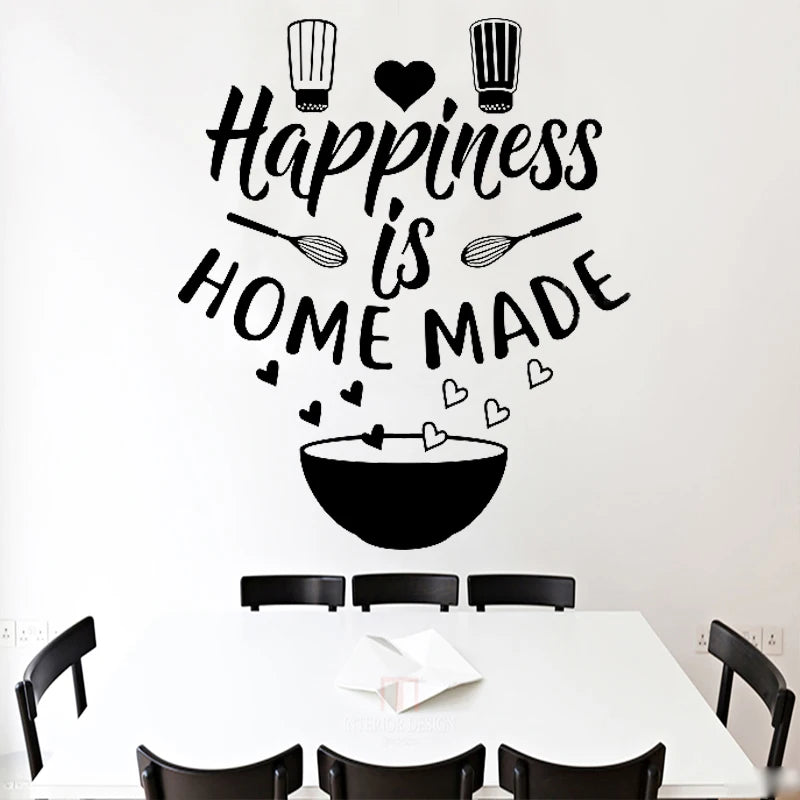 Kitchen Wall Sticker Quote Happiness Is Home Made Decal Family Dining Room Wall Decoration Bowl Chef Hat Stickers Love Heart