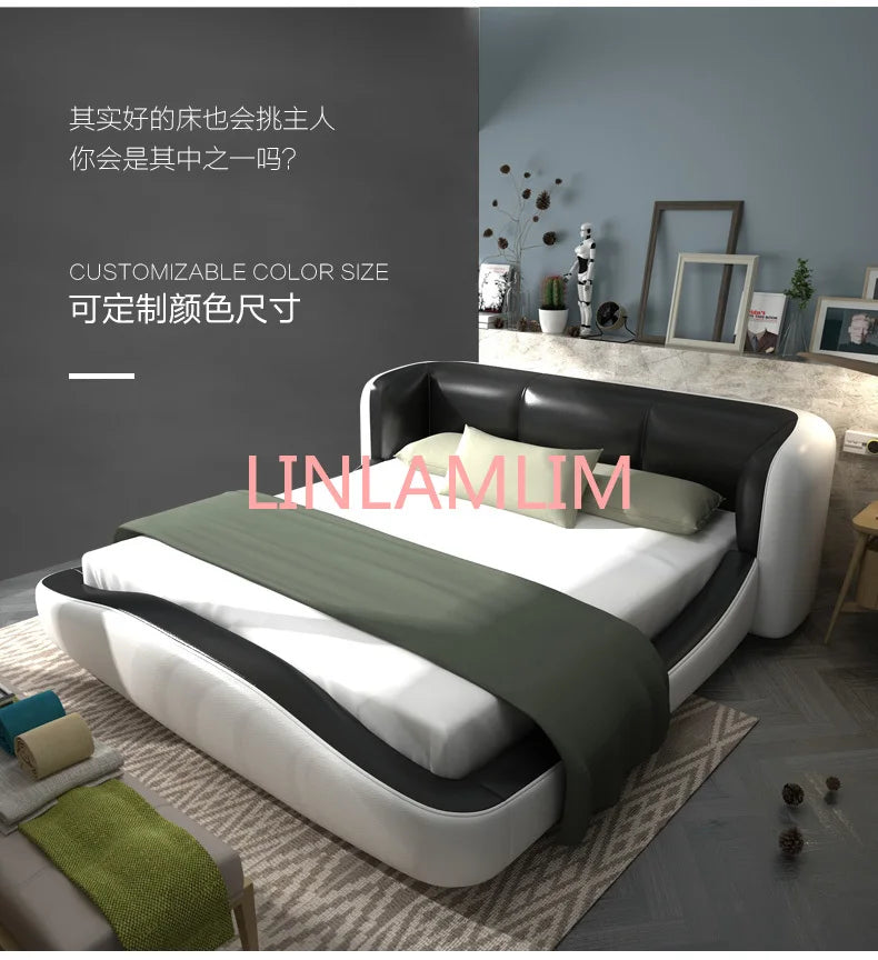 Real Genuine cow leather bed Soft Beds Bedroom camas lit muebles de dormitorio yatak mobilya quarto unique designer furniture