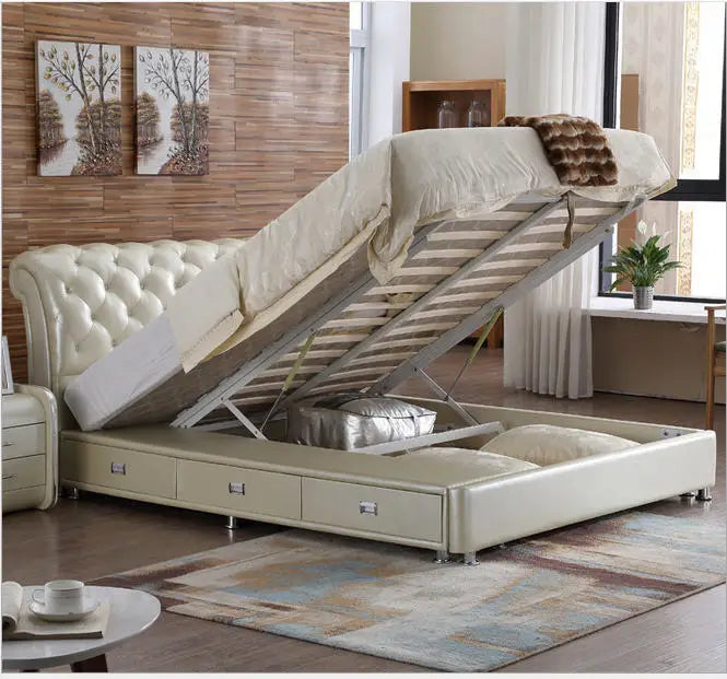 Real Genuine leather bed frame Soft Beds Home Bedroom Furniture camas lit muebles de dormitorio yatak mobilya quarto bett