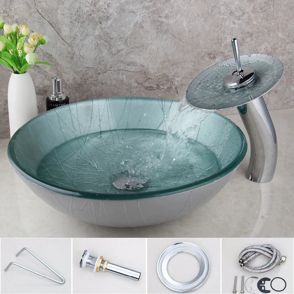 Monite Jade Handmade Wash Basin Wash Basin Bathroom Sink Set Tempered Glass Bathroom Sink Chrome Polished Bathroom Mixer Faucet