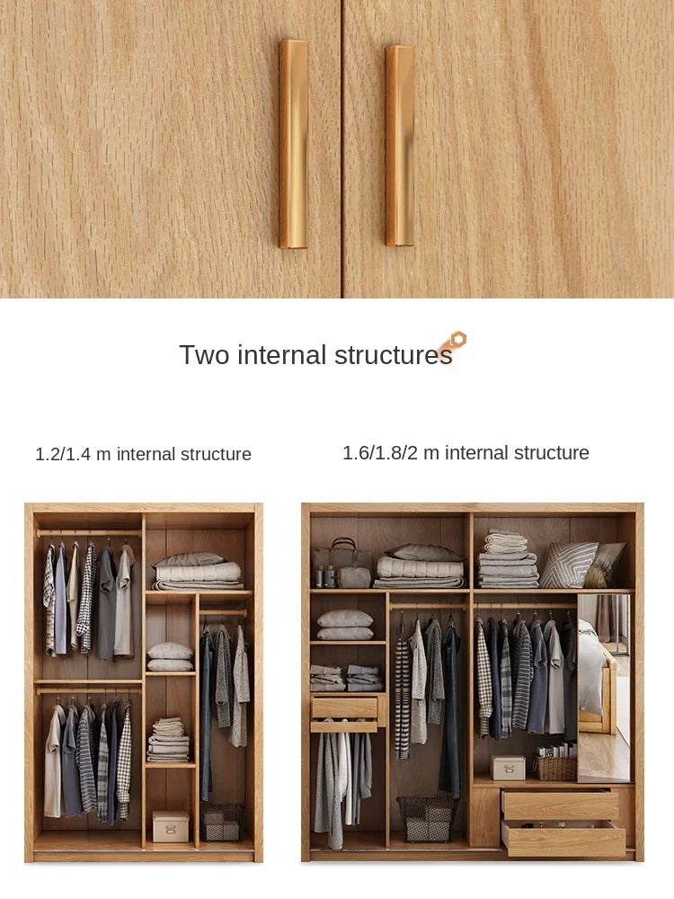 Wardrobe oak log modern simple sliding door sliding door wooden storage bedroom wardrobe