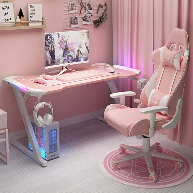 Pink streamer table desktop computer table family anchor cute girl game table combination sturdy high-end table