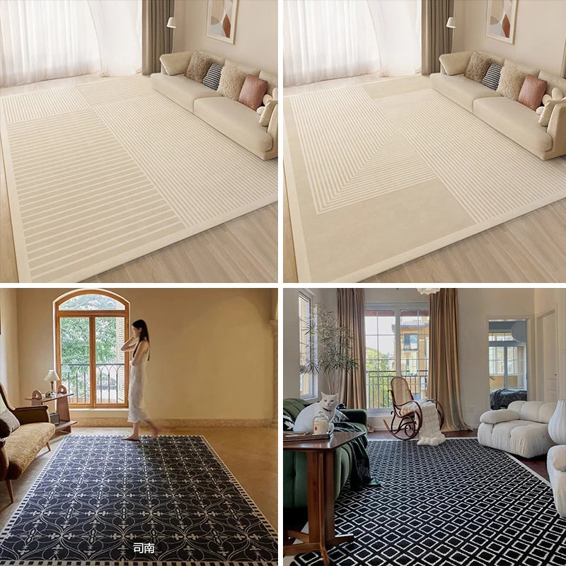 Carpet for Living Room Modern Minimalism Abstract Striped Bedroom Rug Large Area Home Decoration Black White Short Fluff Mat 러그