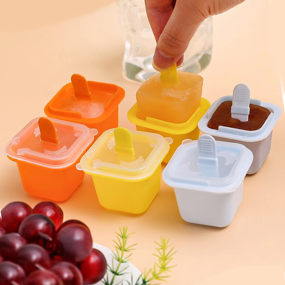 Square Ice Cube Molds Food Grade Silicone Ice Cream Mould Tray with Popsicle Stick DIY Jelly Pudding Summer Ice Ball Maker Tools
