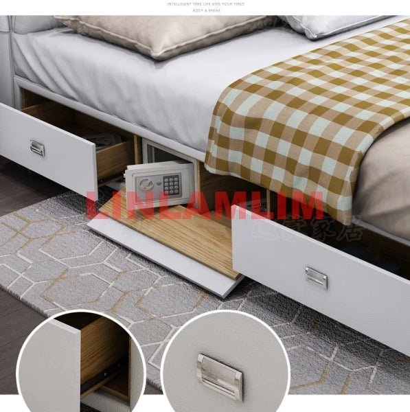Genuine Leather Bed Multifunctional Beds Ultimate Camas Upholstered Lit with Bluetooth,Speaker,Safe,Air Cleaner, Drawers,Storage