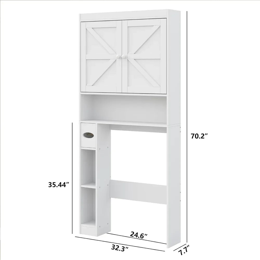 32.3“W Free Standing Toilet Shelf Space Saver With Anti-Tip Design and Adjustable Bottom Bar Bathroom Furniture White Crystal
