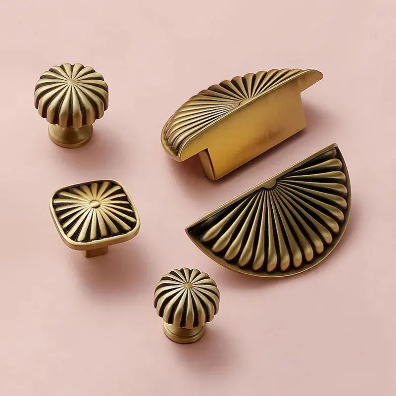 Solid Brass Semicircle Cabinet Handles Bright Gold Wardrobe Pulls Door Knobs Light Luxury Furniture Hardware Kitchen Accessories