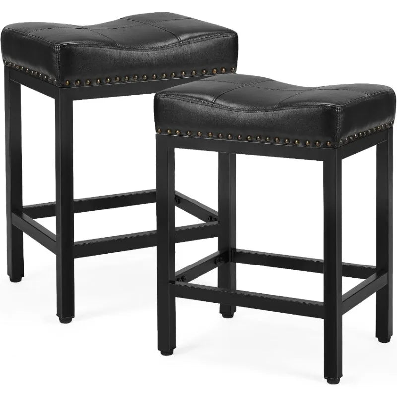 Bar Stools Set of 2， 24 inch Counter Height Bar Stools, Upholstered Modern Kitchen Barstools with Metal Base