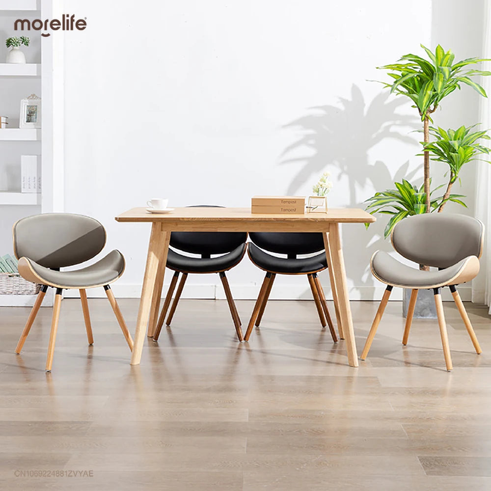 European Modern Simple Luxury Chair Back Beetle Shape Small Family Space Saving Practical Solid Wood Faux Leather Dining Chairs