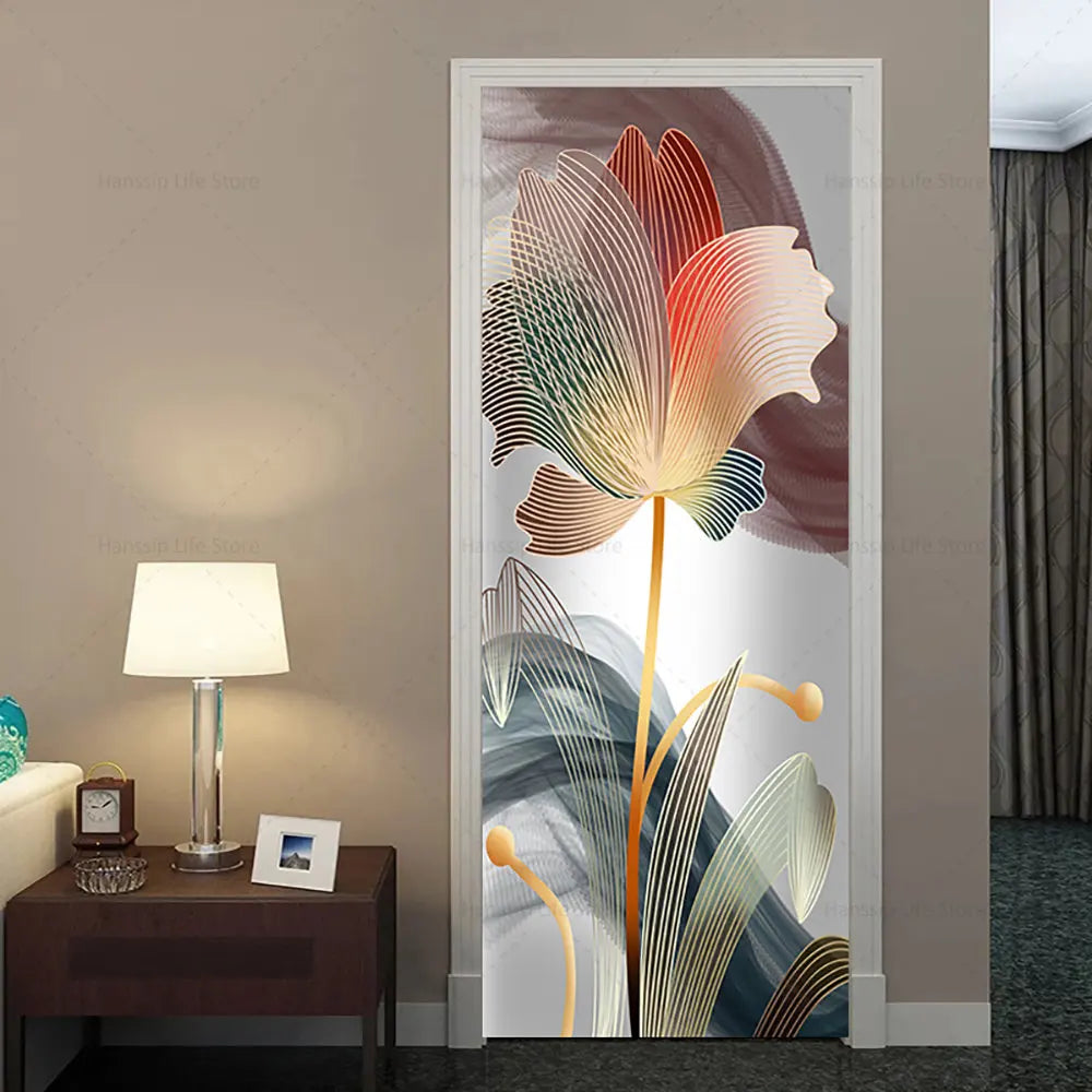3D Light Luxury Door Sticker Multi-color Line Sense Poster PVC Waterproof Self-adhesive Home Decoration Wallpaper Door Sticker