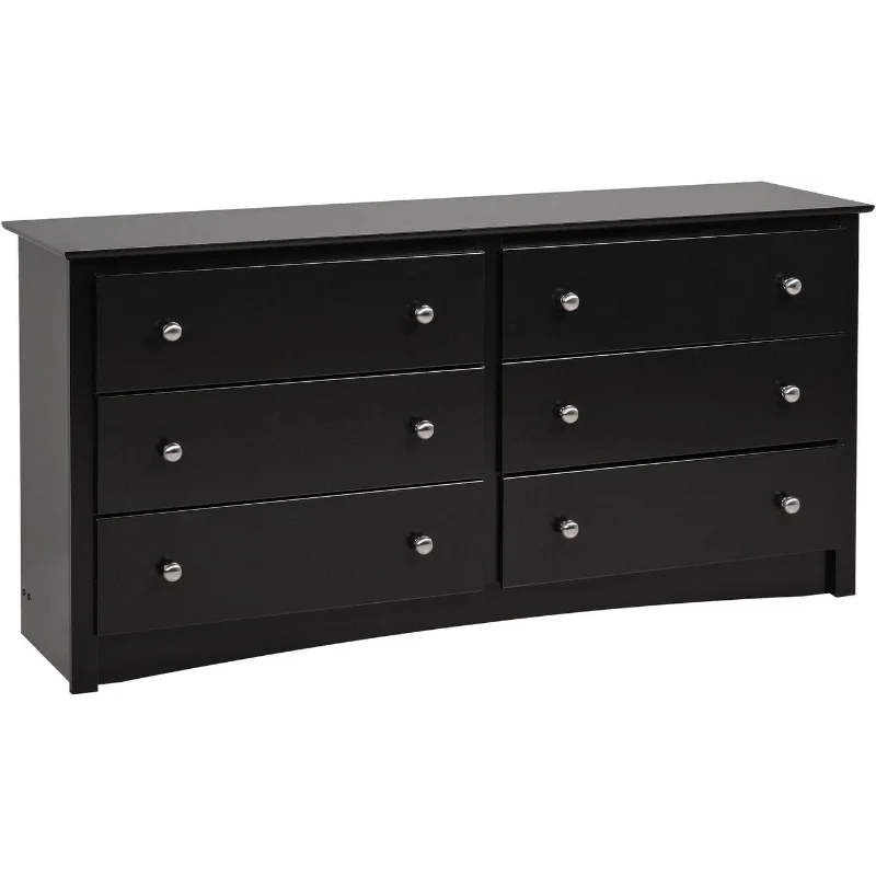Bedroom Furniture: Black Double Dresser for Bedroom, 6-Drawer Wide Chest of Drawers, Traditional Bedroom Dresser