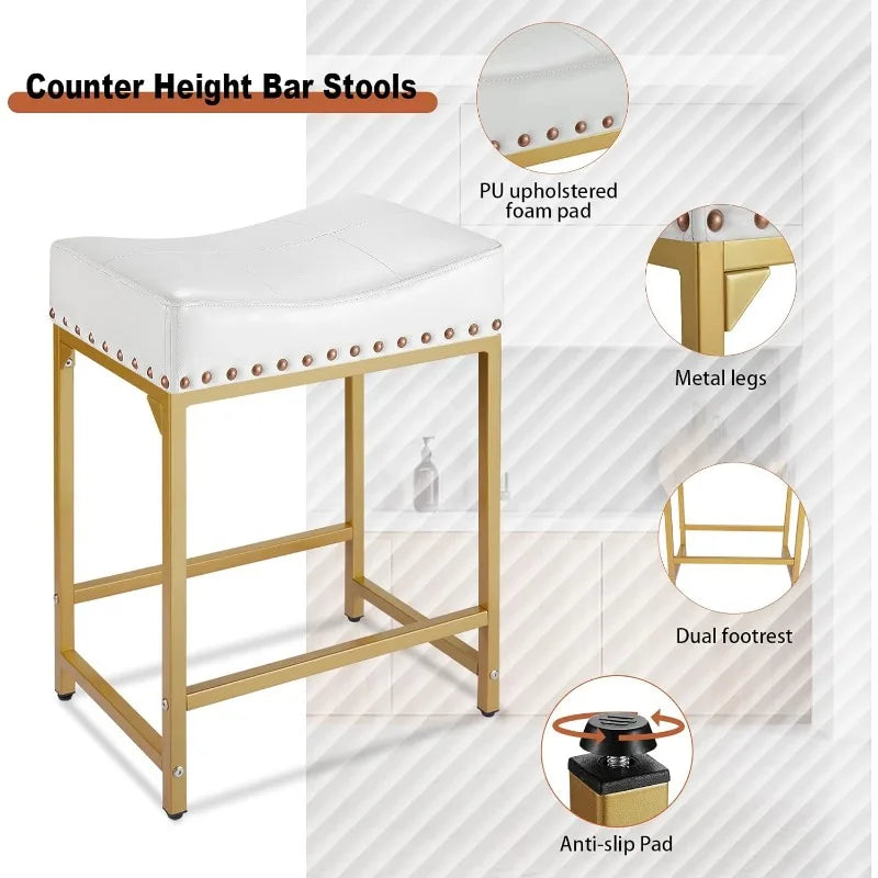 FLYZC Bar Stools Set of 4 Counter Height, 24" Modern White & Gold Counter Stools Set of 4, Stools for Kitchen Counter, Modern