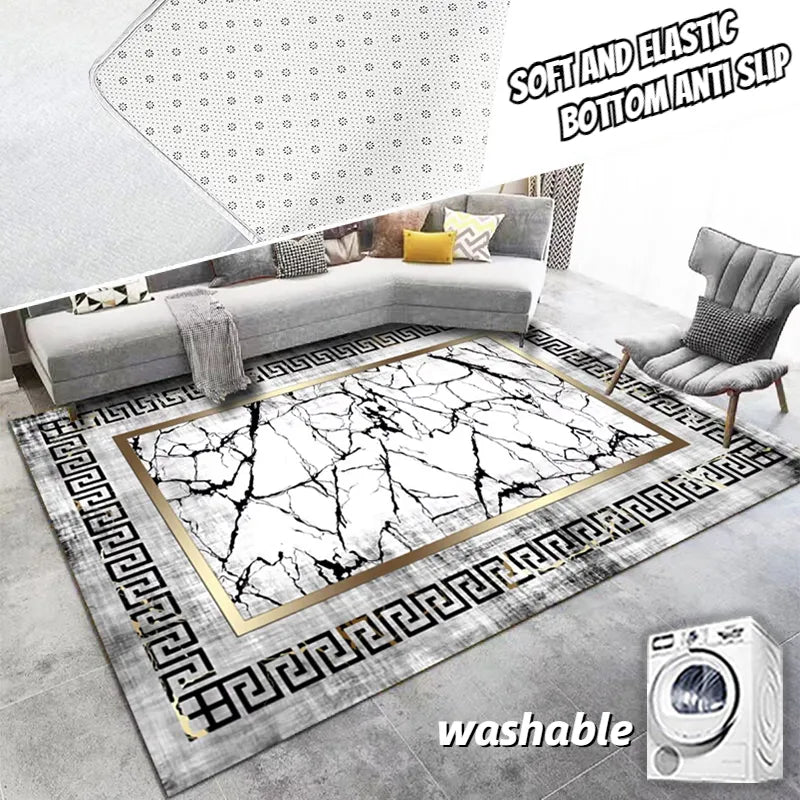 Marble Texture Living Room Carpets Luxury Home Decor Large Rug Sofa Chair Area Rugs Bedroom Bedside Non-slip Floor Mats Washable