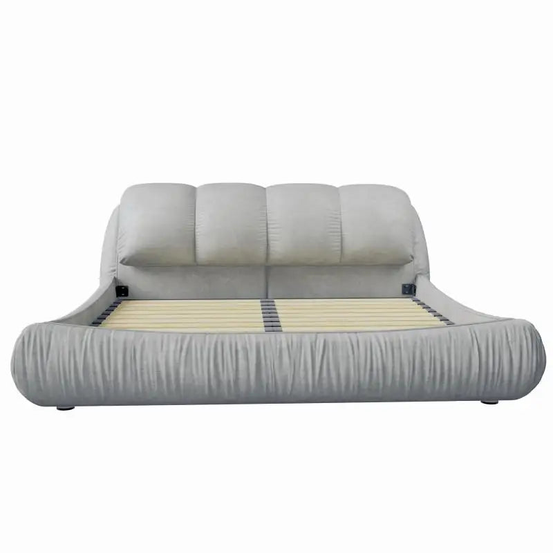 Queen/King Size Upholsted Platform Bed with Oversized Padded Backrest, Bedroom Floor Double, Single, Adult and Junior Beds