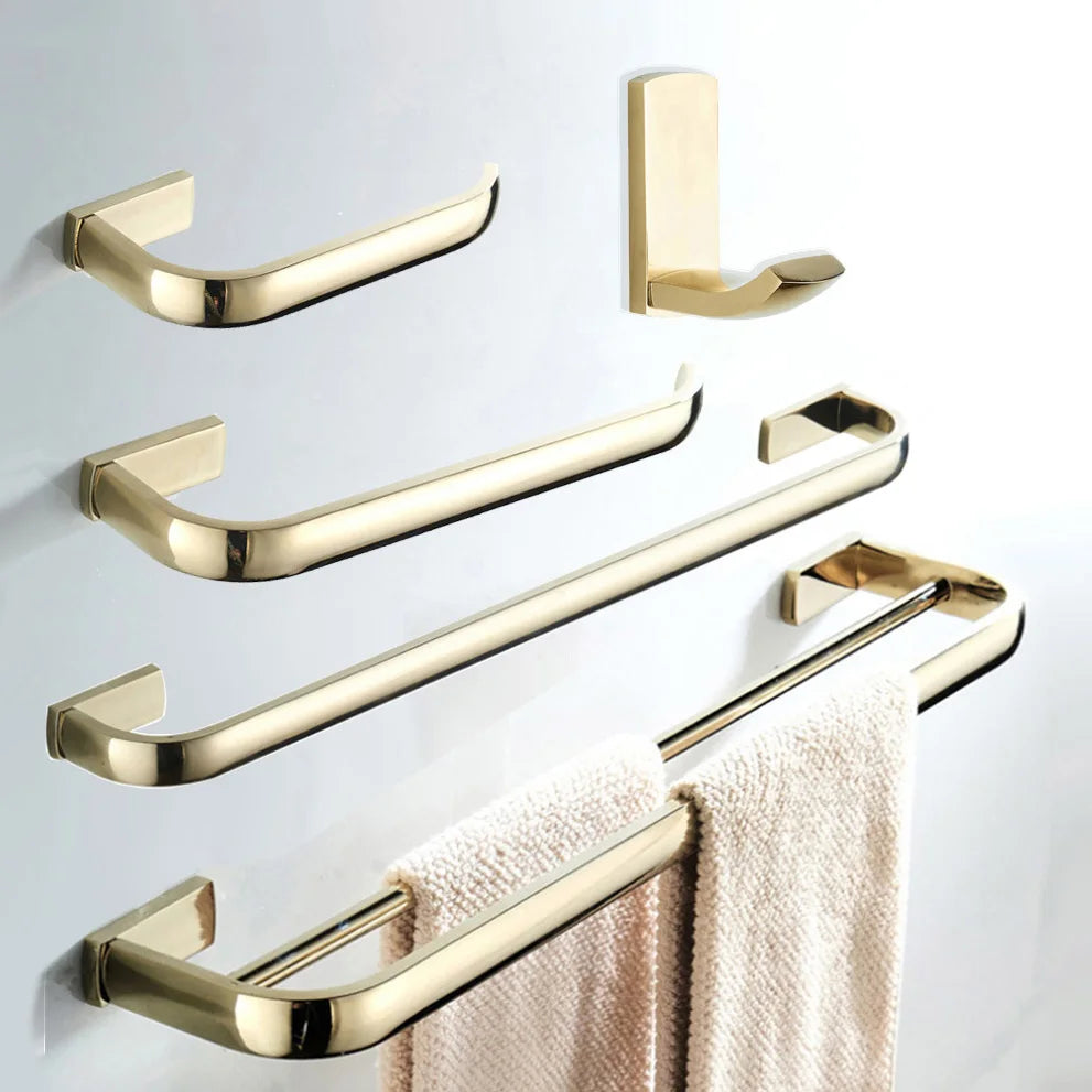 Luxury Gold Brass Bathroom Hardware Set Towel Rail Bar Tissue Paper Holder Robe Hook Wall Mounted Bathroom Accessories