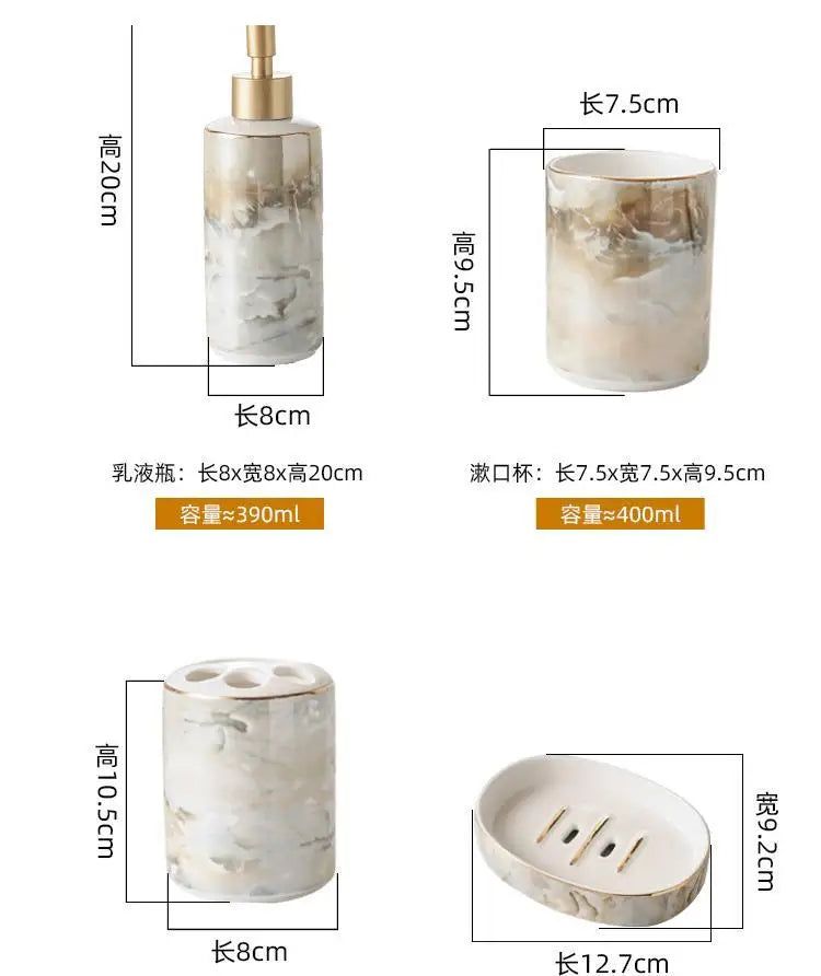 Light Luxury Ceramic Bathroom Lotion Bottle Toothbrush Holder Soap Dish Mouthwash Cup European Home Bathroom Decoration Supplies