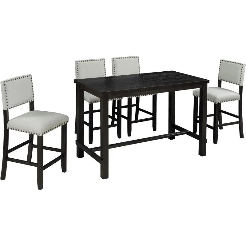 KoiHome 5-Piece Counter Height Dining Chairs with Nail Decoration Detail for 4 People, East-West Furniture Table Set