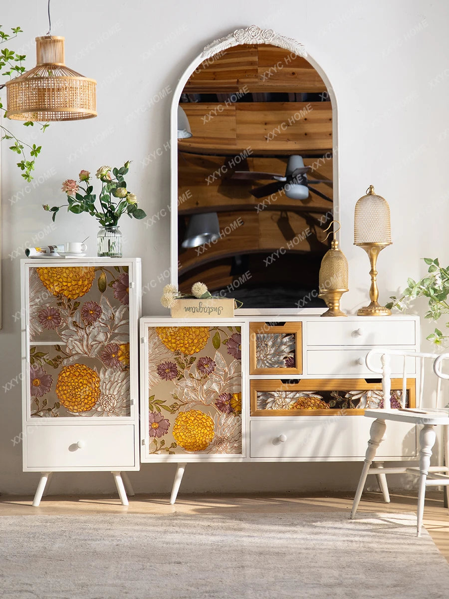 French Sideboard Modern Minimalist Enamel Decorative Glass Entrance Cabinet