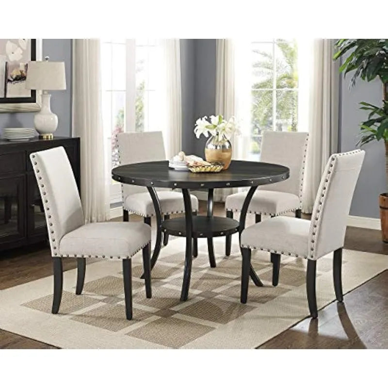 Furniture Biony Tan Fabric Dining Chairs with Nailhead Trim, Set of 2, Brown, Tan