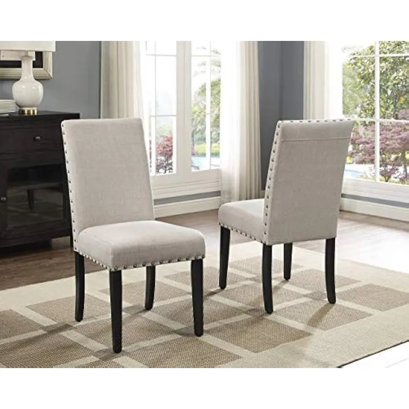 Furniture Biony Tan Fabric Dining Chairs with Nailhead Trim, Set of 2, Brown, Tan