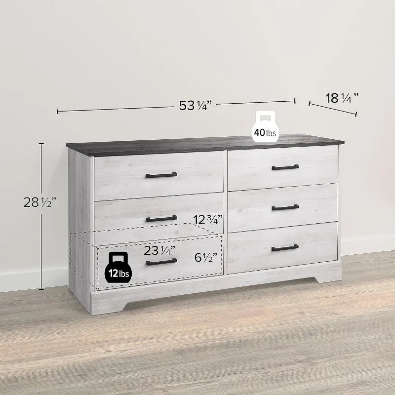 6-Drawer Chest of Drawers for Bedroom, Wooden Bedroom Drawer Dresser with 6 Storage Drawers Dressing Table Bedroom