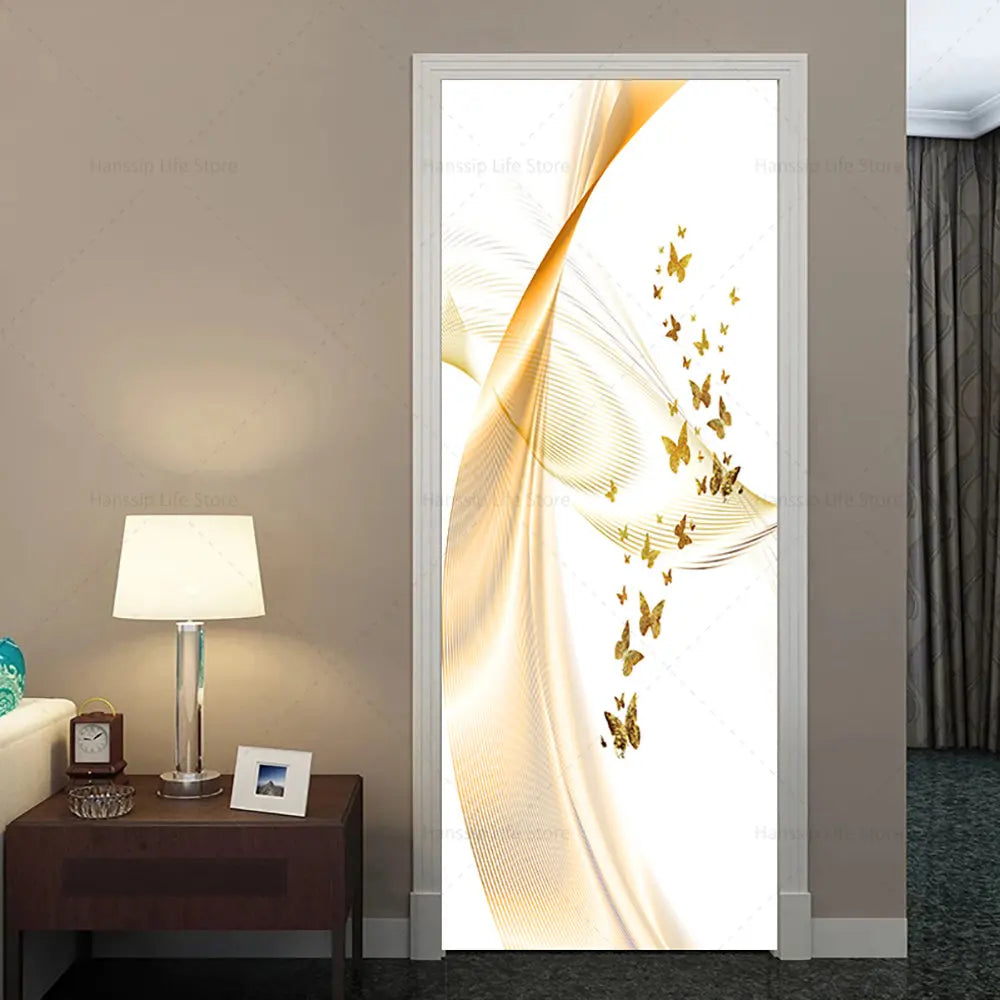 3D Light Luxury Door Sticker Multi-color Line Sense Poster PVC Waterproof Self-adhesive Home Decoration Wallpaper Door Sticker