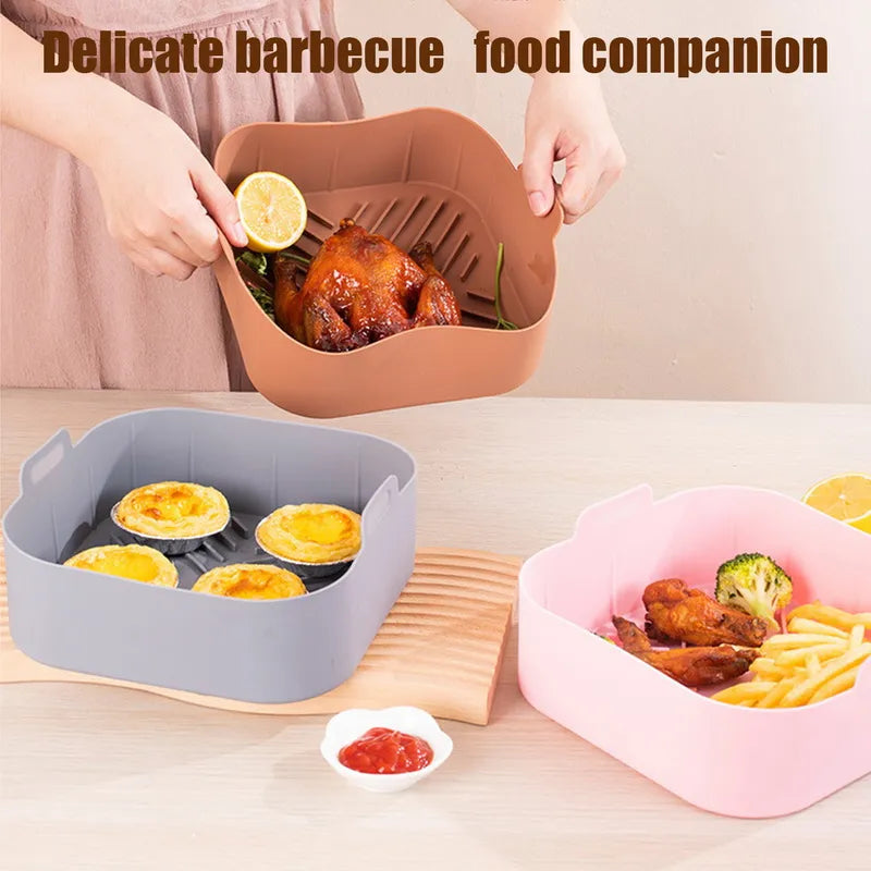 Air Fryer Silicone Basket Silicone Mold Airfryer Oven Baking Tray Pizza Fried Chicken Basket Reusable Pan Liner Accessories 1Pcs