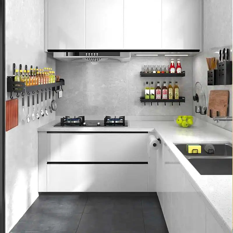 Kitchen Storage Shelf Wall-mounted Spice Racks Space Aluminum Multifunctional Storage Rack Kitchen Shelf Kitchen Organizer