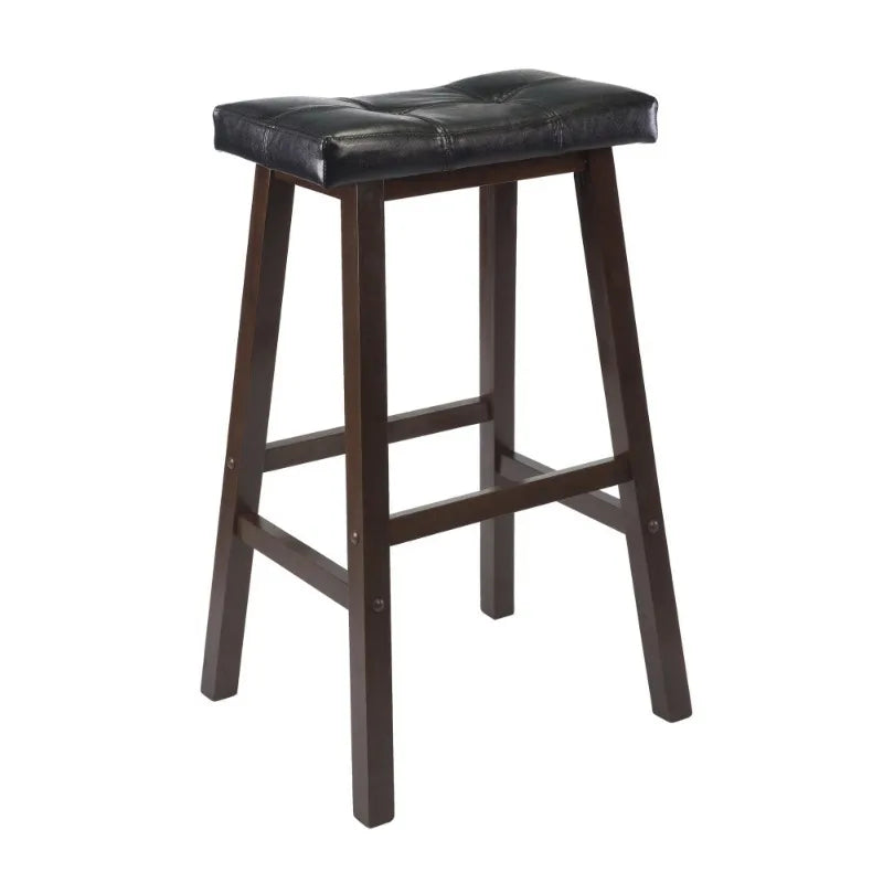 29 in. Cushion Saddle Seat Bar Stool with Black Faux Leather