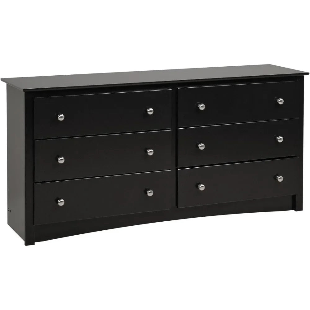 Drawer Double Dresser for Bedroom, Wide Chest of Drawers, Traditional Bedroom Furniture, 16" D X 59" W X 29" H, Black