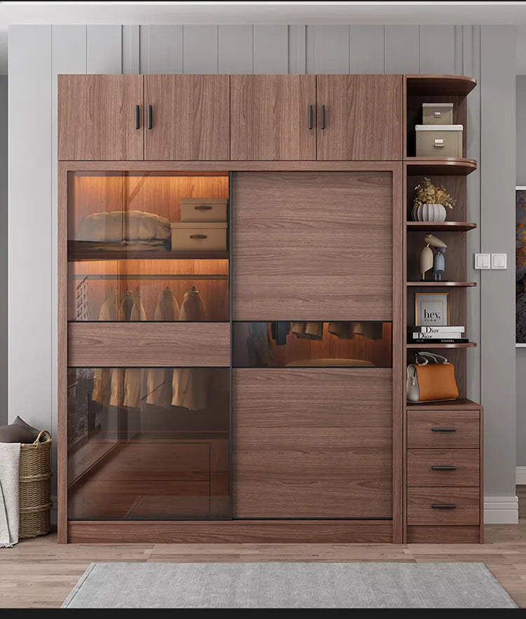 Closet sliding door modern simple economy household bedroom sliding door storage cabinet storage assembly wardrobe