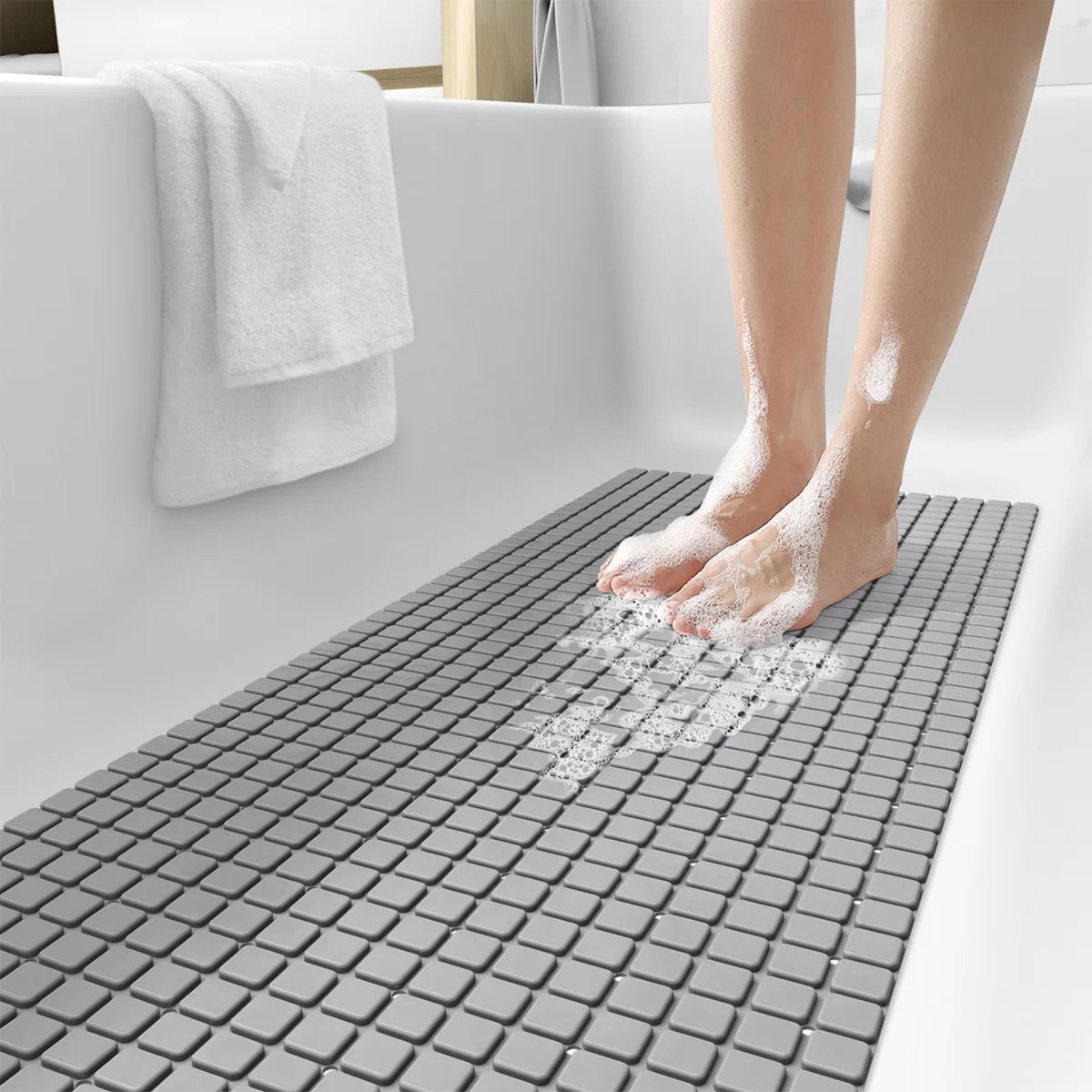 DEXI PVC Anti-skid Bath Mats Rectangle Soft Shower Bathroom Massage Mat Suction Cup Non-slip Bathtub Carpet