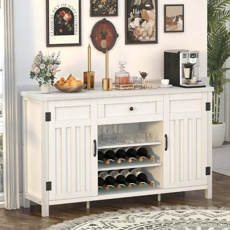 Wood Buffet and Sideboard with Storage Cabinet, Rustic Credenza Cupboard for Kitchen Dining Room (55.12 Inch, White Oak)