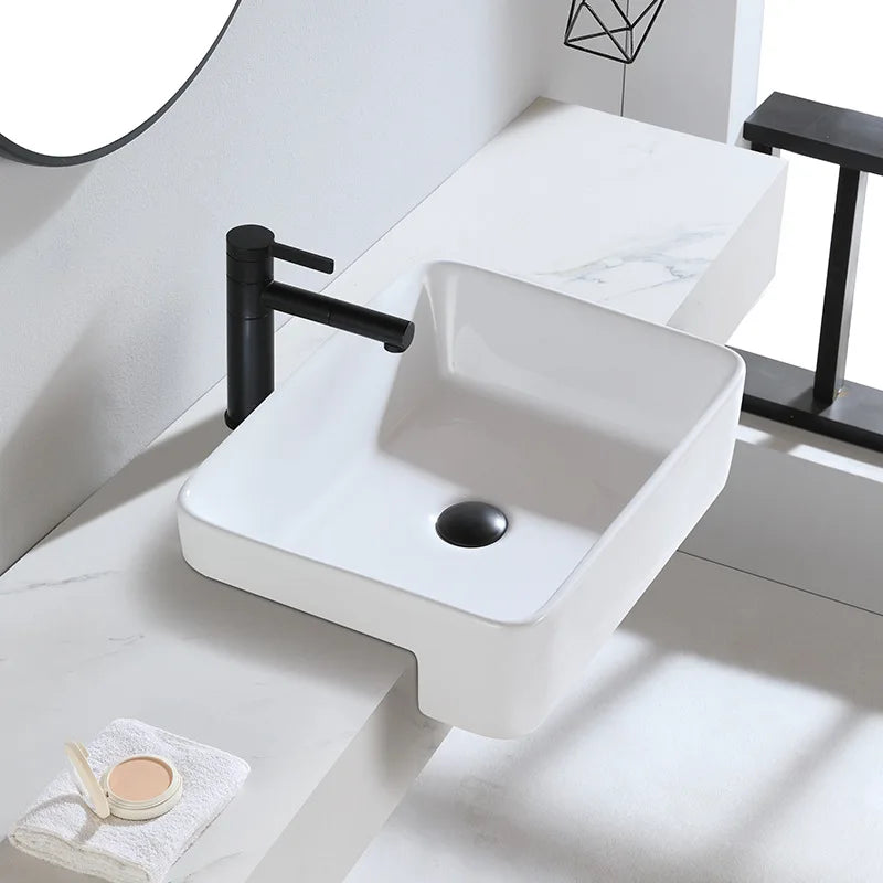 Countertop basin semi-embedded washbasin square bathroom bathroom narrow basin ceramic semi-hanging basin