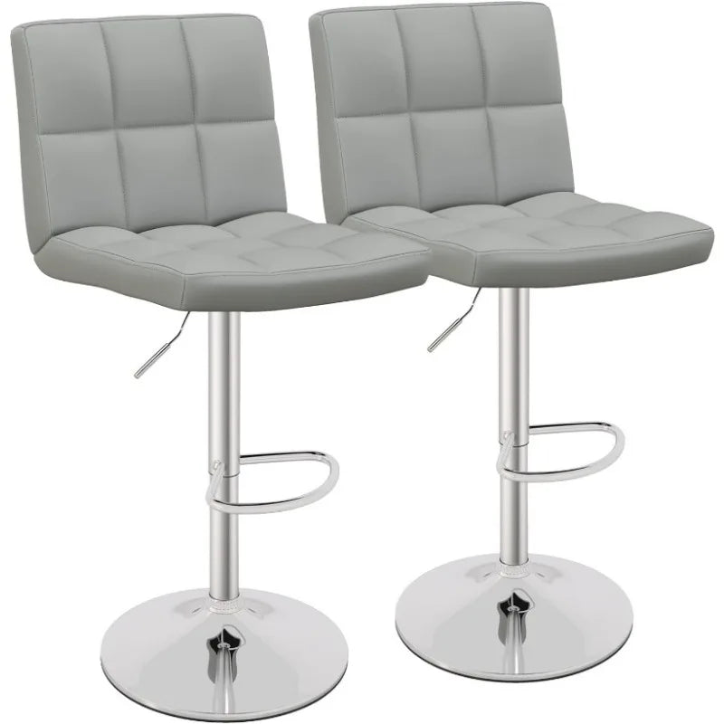 Bar Stools Set of 2, Modern Swivel Adjustable Height PU Leather Barstools with Back, Square Armless Counter Height